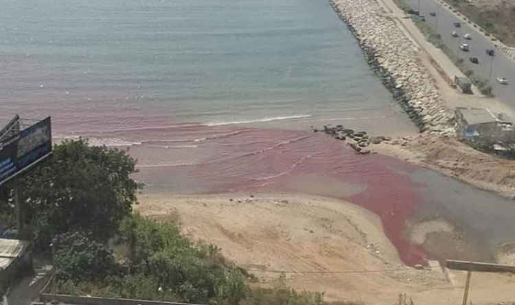بالصور: مصب نهر أنطلياس باللون الأحمر